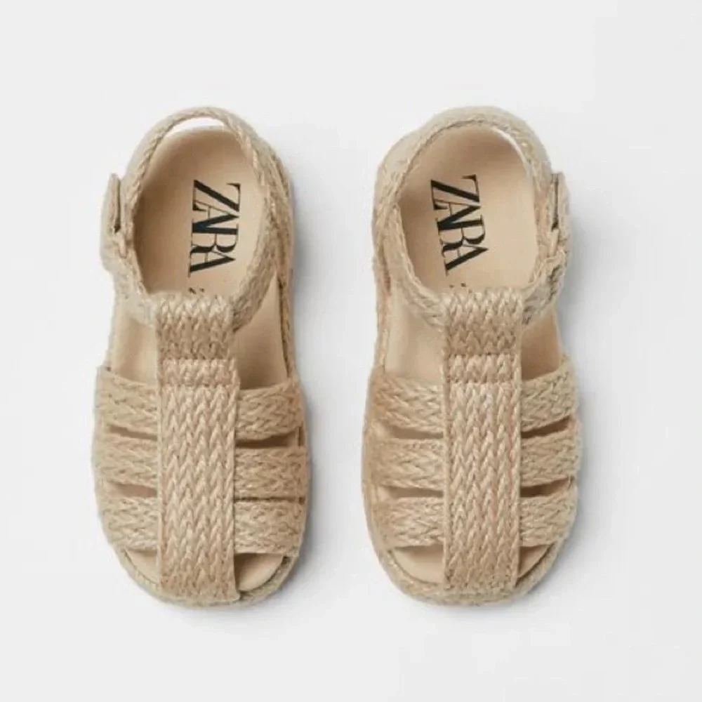Zara Kids jute sandals toddler girl beige sand round toe boho fisherman